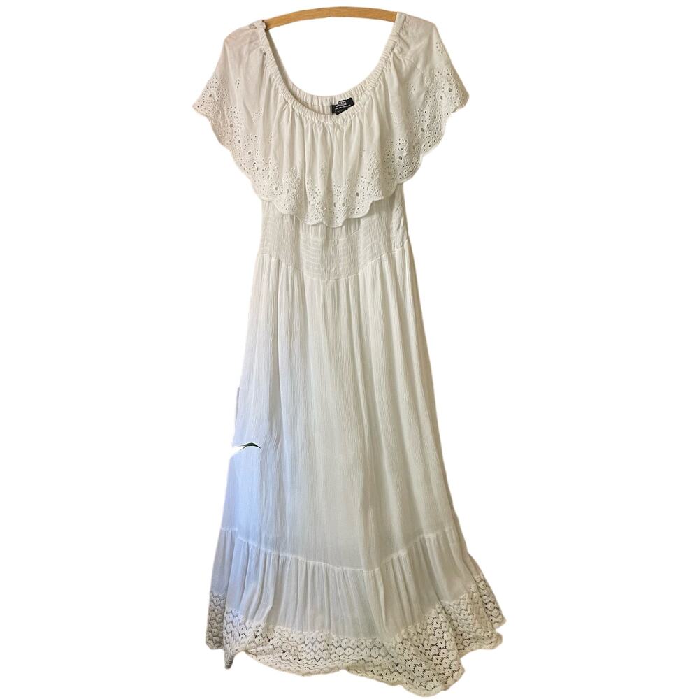 Lovely White Ruffle Shoulder Eyelet Summer Dress